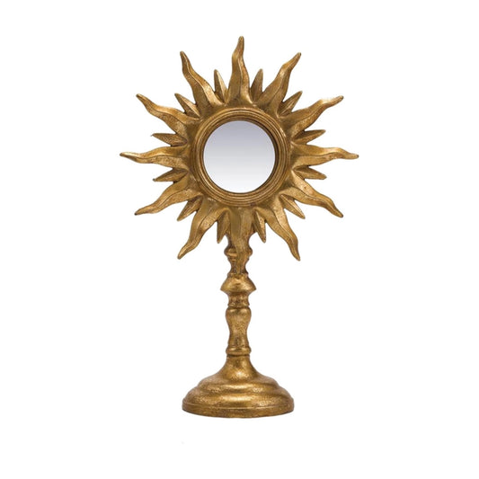 Miroir soleil doré sur pied